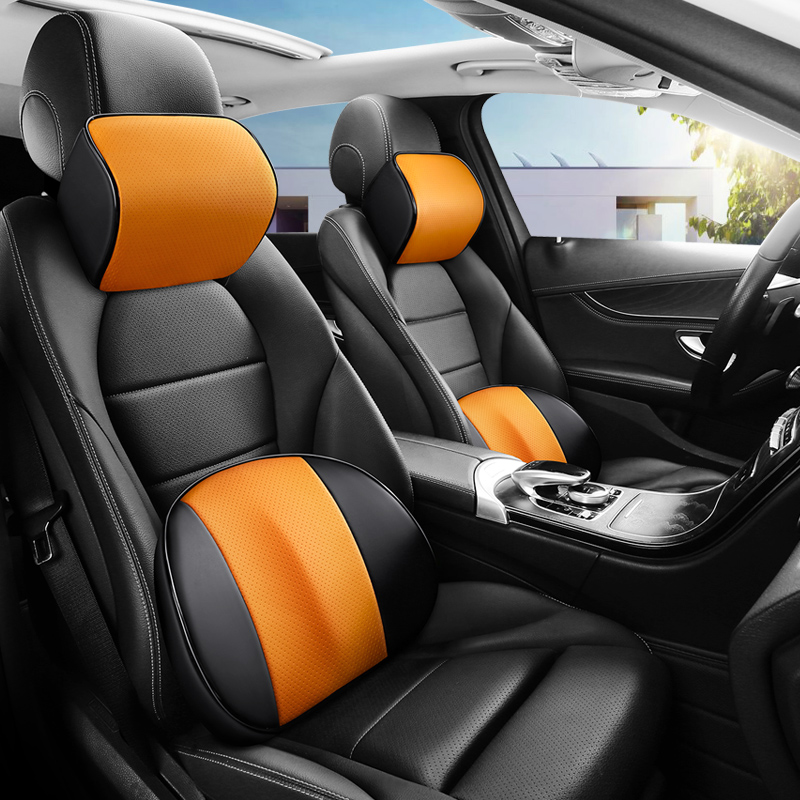 Orange memory foam headrest and lumbar support set