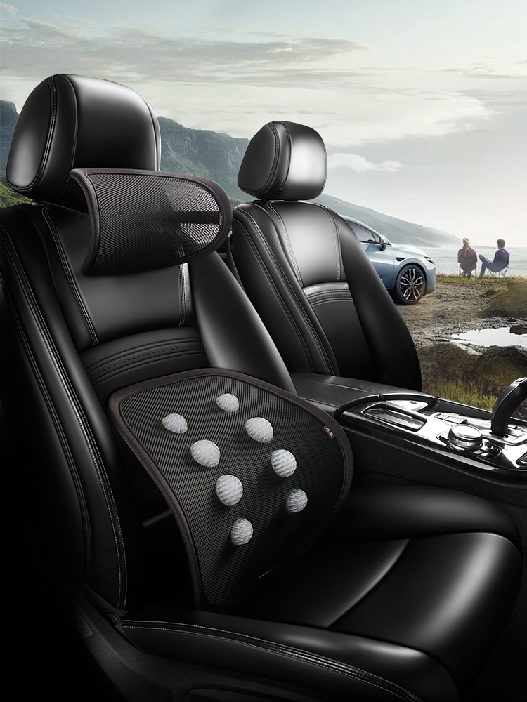 Black massage bead headrest and lumbar set