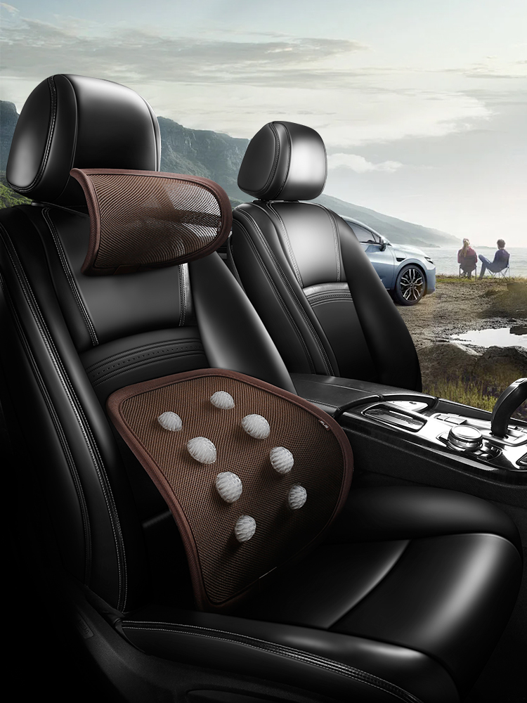 Brown massage bead headrest and lumbar set