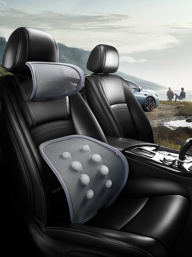 Gray massage bead headrest and lumbar set