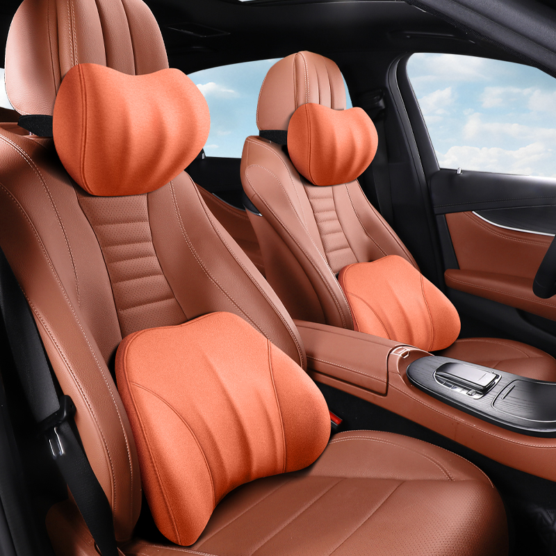 Orange suede memory foam headrest and lumbar set