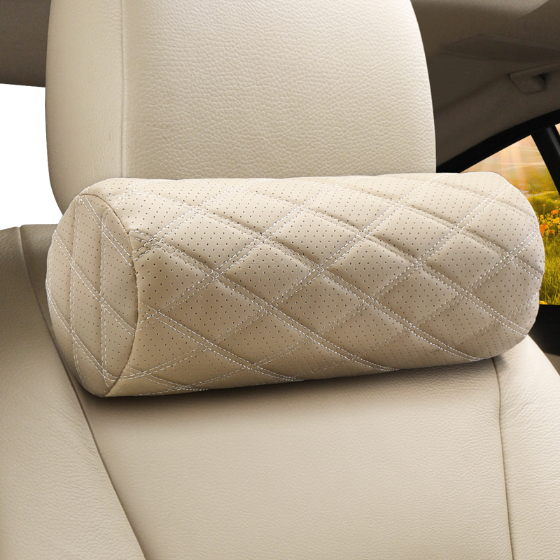 Beige cylindrical memory foam headrest