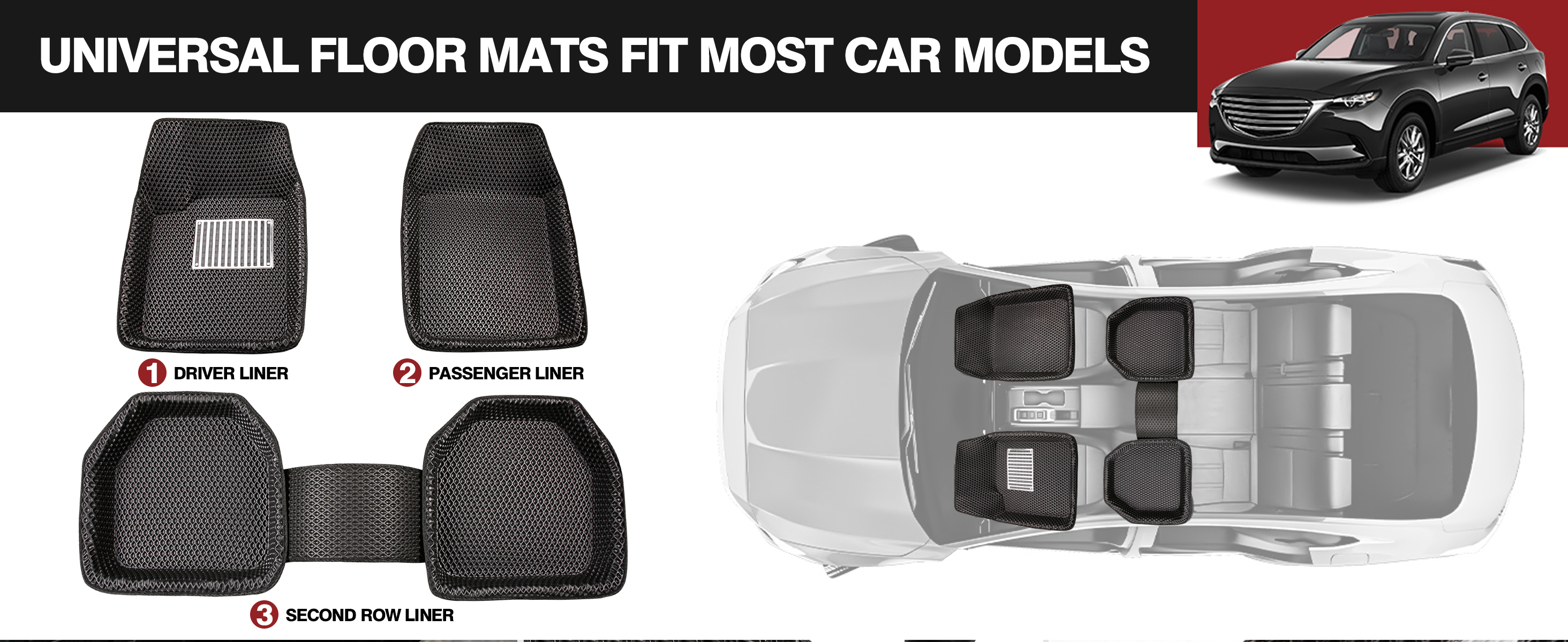 Universal floor mats fit most car models