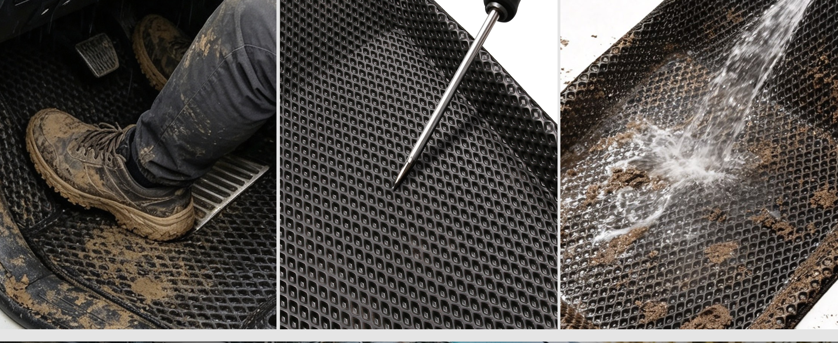 Floor mat tested for dirt puncture and water resistance