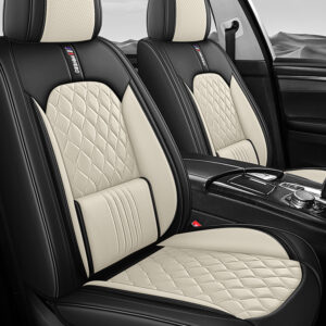 Nappa Leather Diamond Fixed-Lumbar Car Seat Covers - Black / Cream