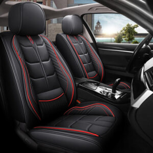 Nappa Leather Comfort Contour Car Seat Covers - Black / Red